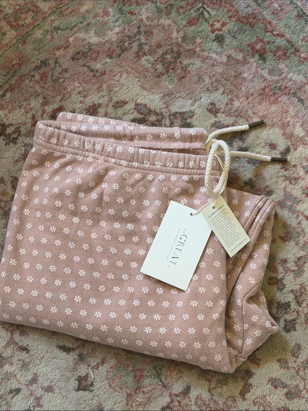 THE GREAT. ~ SIZE 3 ~ Cozy Light Mauve ~ The Stadium Sweatpant with Daisy Print